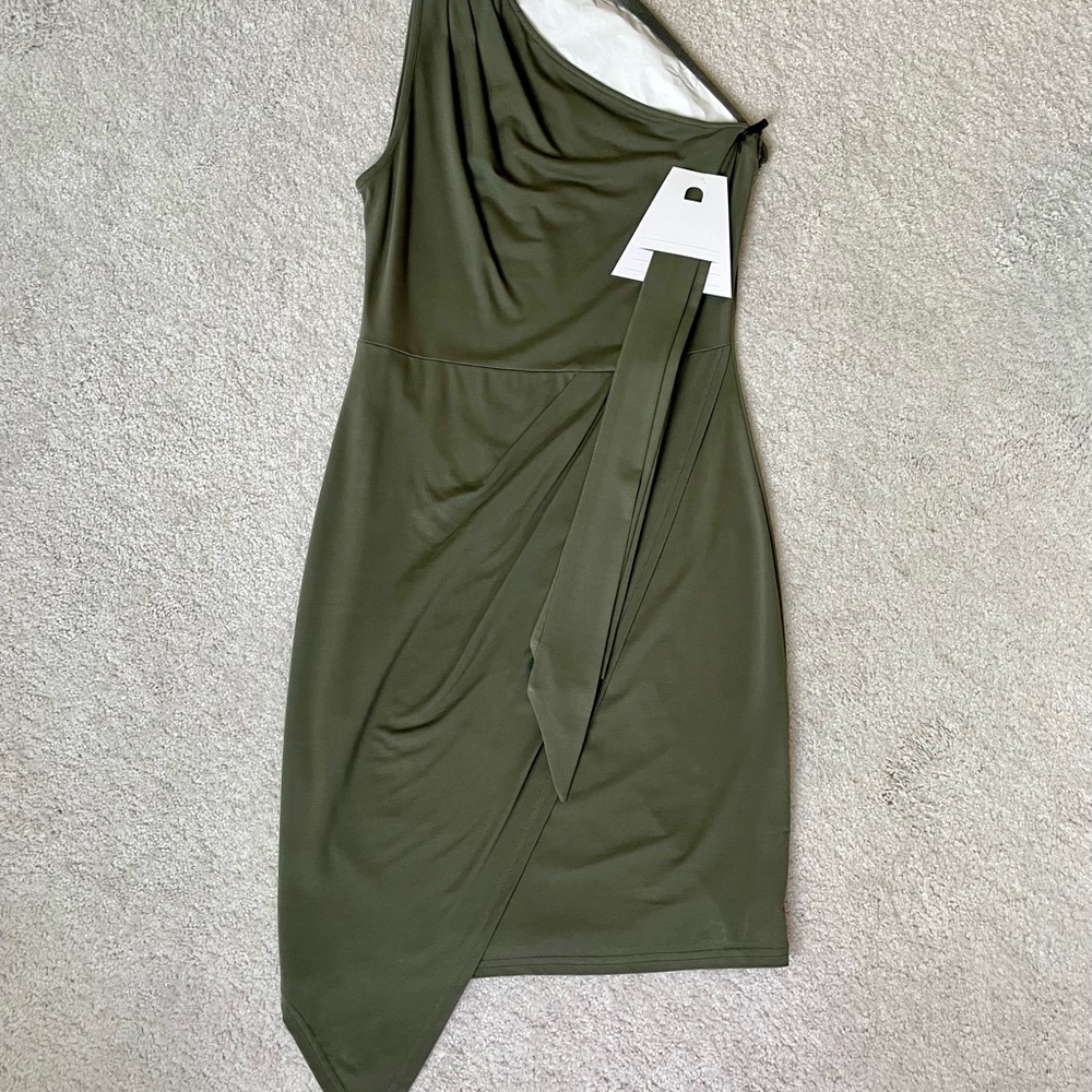 Olive Green One-Shoulder Dress